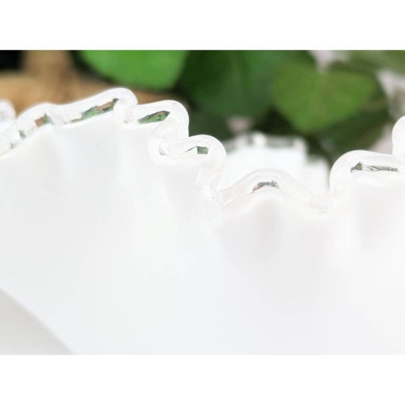 Vtg White Milk Glass Serving Bowl 11" Fenton Silver Crest Footed Double Crimped - Picture 7 of 9